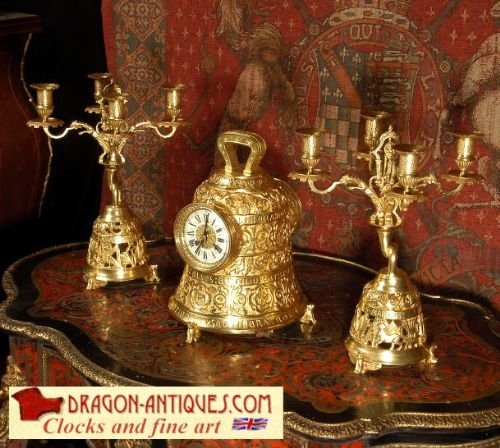 Rare Antique French Bell Clock Set ~ French - Circa 1870 ~
